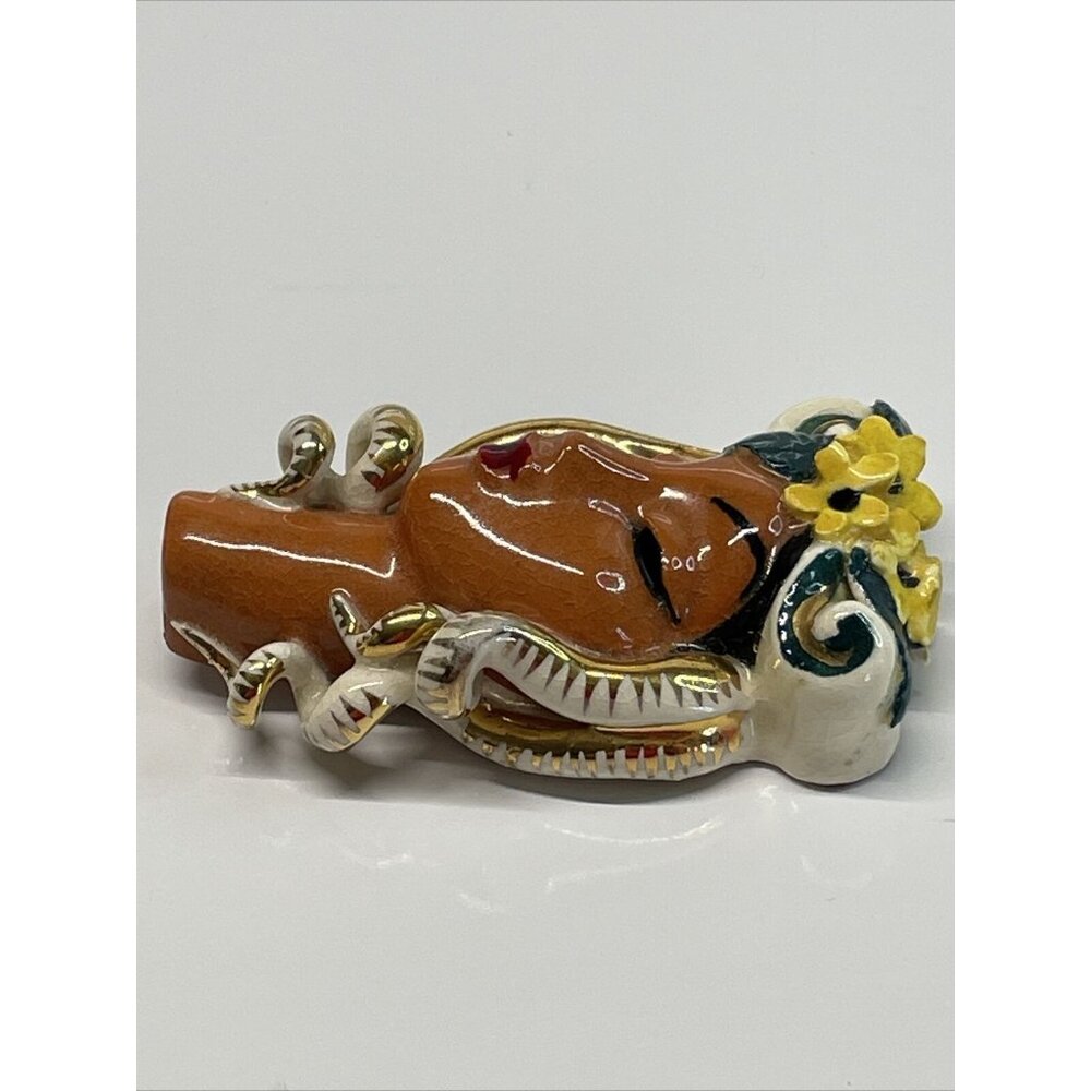 RARE Vintage Copo De Oro 1940s Porcelain Lady's Head Brooch Lin Sticker Read B10 - Picture 6 of 15